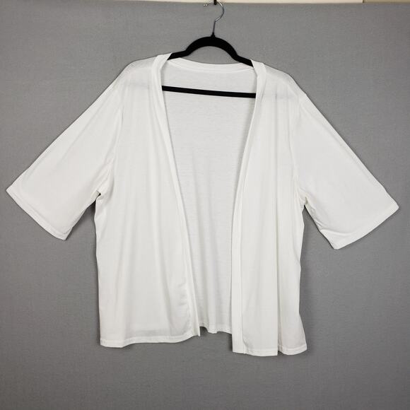 Emery Rose Plus Size 3XL Open Front Shawl Sweater Solid White Crop Sleeve Layer - Picture 1 of 7